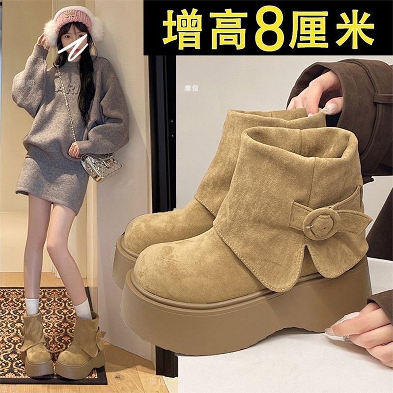 厚底增高勃肯鞋短靴子女款2025新款秋冬季配裙子小个子显瘦马丁靴