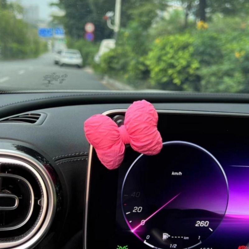 粉色蝴蝶结汽车装饰品摆件可爱车内创意女生创意车载挂钩屏幕装饰