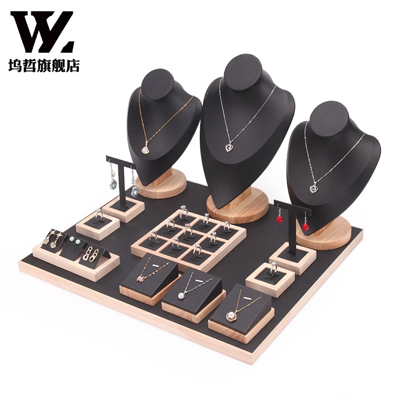 实木套装项链展示架戒指耳钉耳环饰品珠宝柜台整理托盘直播架首饰