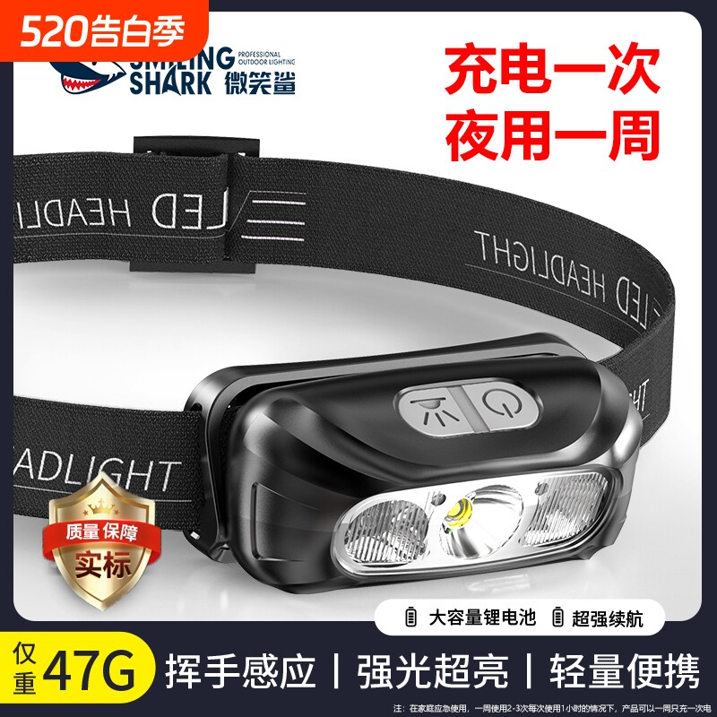 夜钓鱼头灯强光充电超亮led头戴式疝气手电筒轻专用感应超长续航