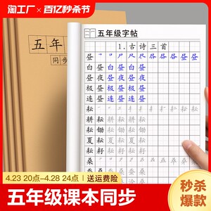 五年级上册下册同步练字帖人教版