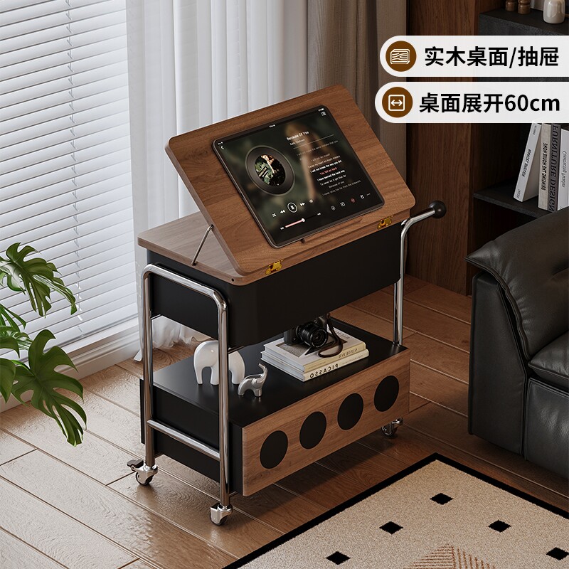 中古可移动茶几小推车置物架沙发边柜客厅餐车折叠边几实木小桌子