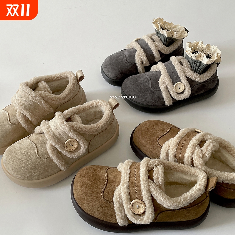 复古加绒加厚防滑厚底棉鞋女冬外穿2025新款增高勃肯鞋子毛绒灰色