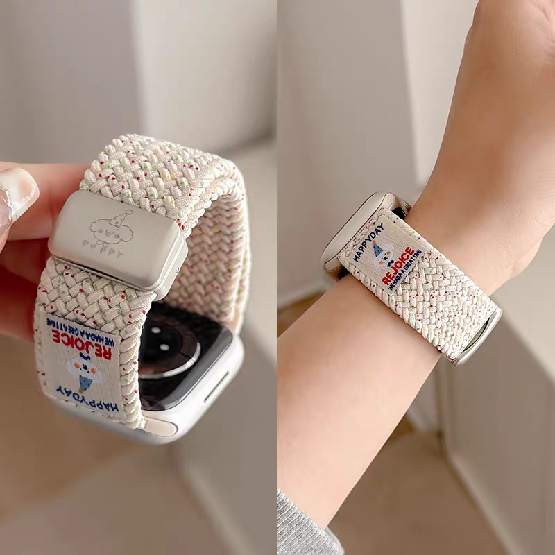 适用苹果applewatch手表s10卡通编织尼龙iwatch表壳7/8代s9表带se