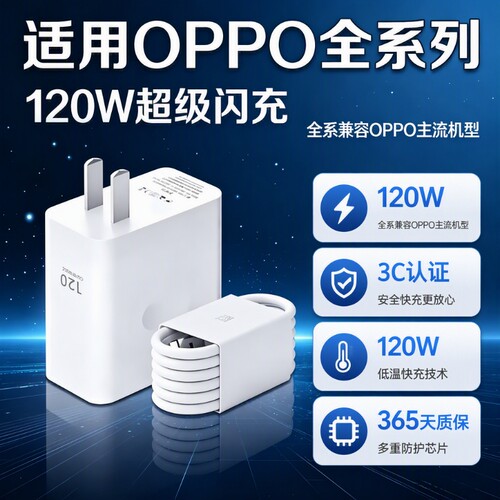 氮化镓充电器手机充电头120W超级适用OPPOReno12/11/10/9/8ProppoFindX567闪充头K1211A1pro10Atype-c功率