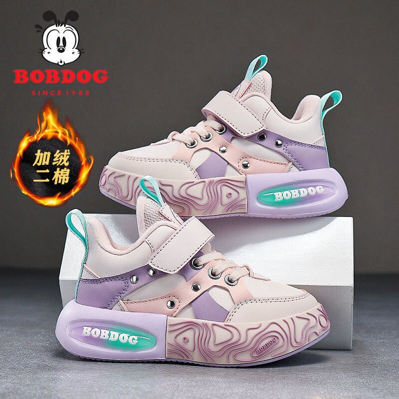 巴布豆女童棉鞋2025冬季新款加绒保暖女孩运动鞋潮流男童跑步鞋子