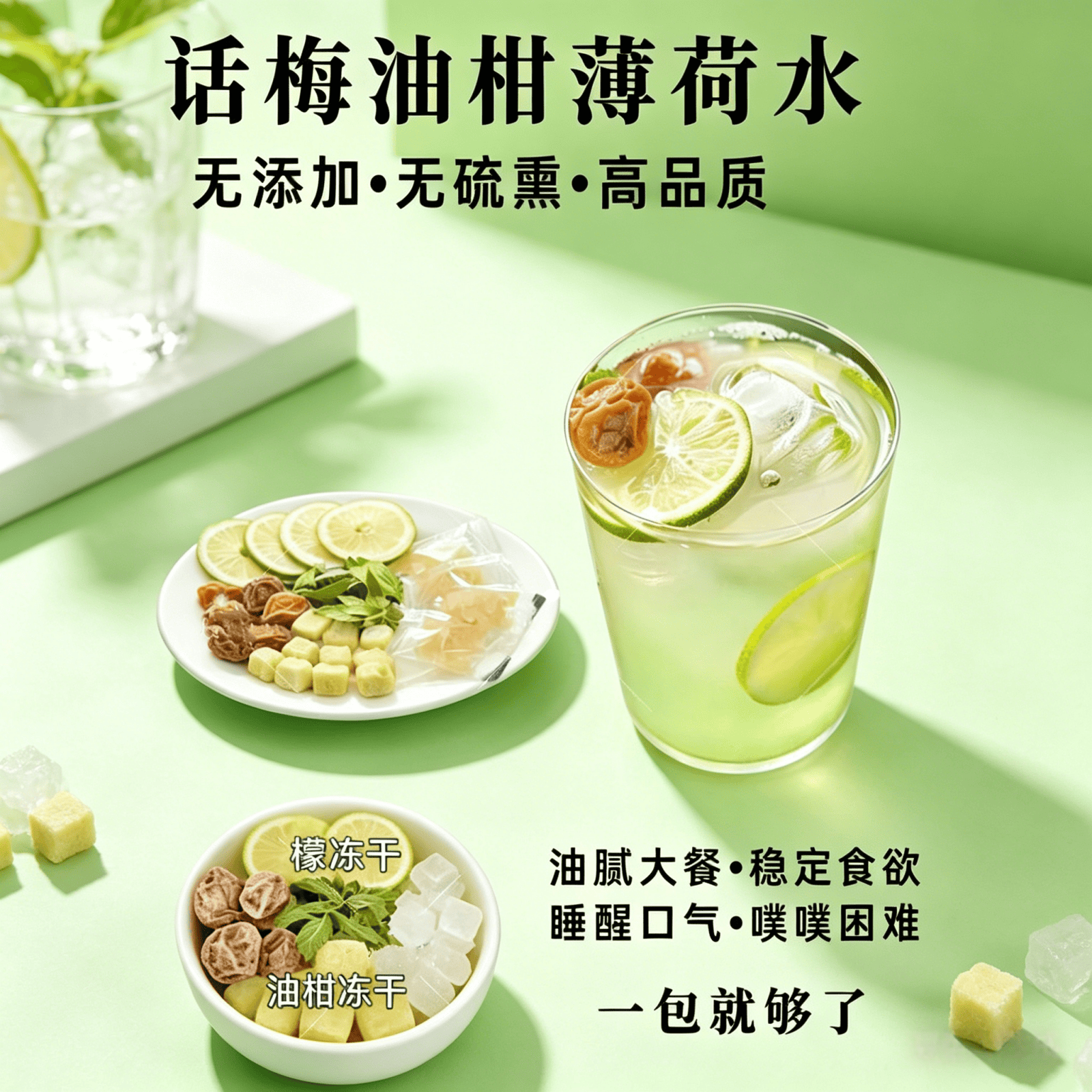 话梅油柑薄荷茶冻干油柑冷泡茶果味水果茶清爽解腻薄荷水多规格