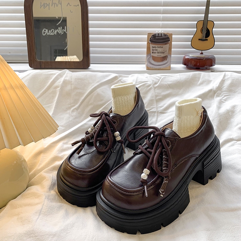复古棕色小皮鞋女2025秋季新款百搭英伦风厚底粗跟乐福鞋单鞋系带
