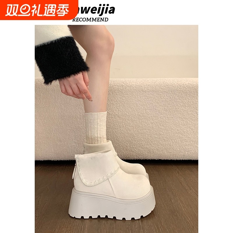 松糕厚底增高加绒白色勃肯鞋雪地靴女2025新款冬季东北大棉鞋短靴