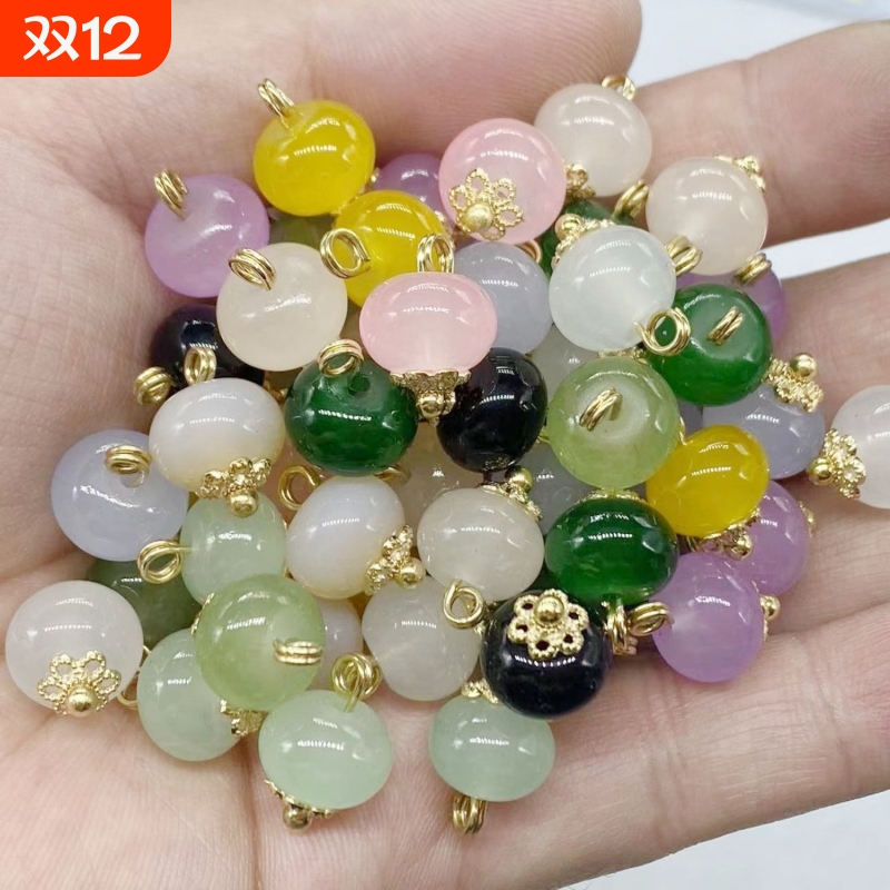 中国风花托玉扣子圆珠