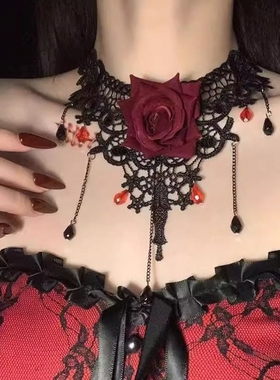 万圣节复古哥特项链女暗夜玫瑰蕾丝choker亚文化独特个性气质颈链