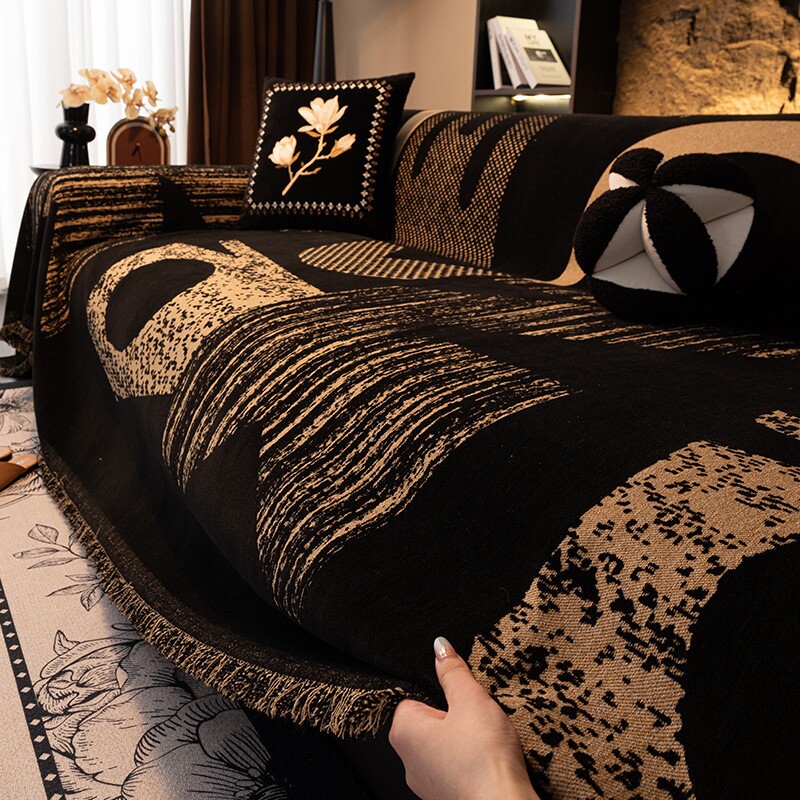 轻奢高级感沙发盖布四季通用现代简约黑色沙发巾一整张全盖套罩毯
