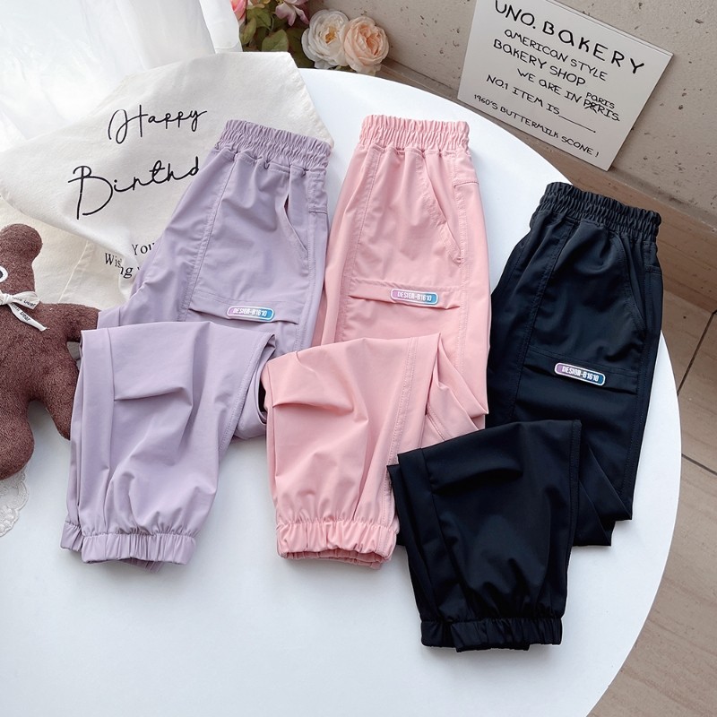 女童冰丝速干工装裤2025夏季新款中大童宽松薄款运动裤休闲防蚊裤