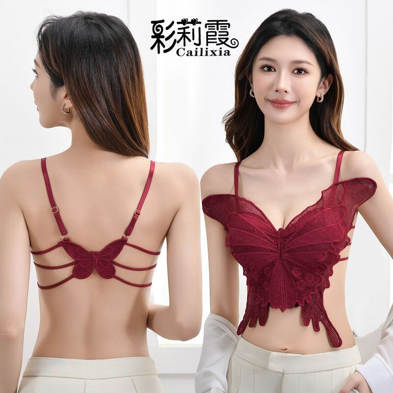 彩莉霞新款性感镂空刺绣女内衣无钢圈内衣背心美背蝴蝶防走光文胸