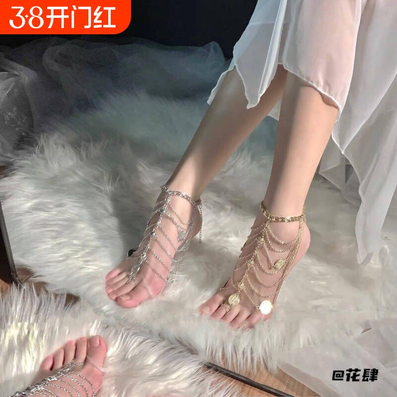 恶魔大人异域风情复古性感足控流苏脚链女金属链条脚背宫廷风脚环