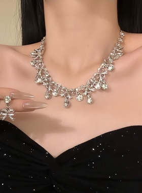法式精致高级感闪钻项链耳环套装轻奢气质宴会礼服颈链套装