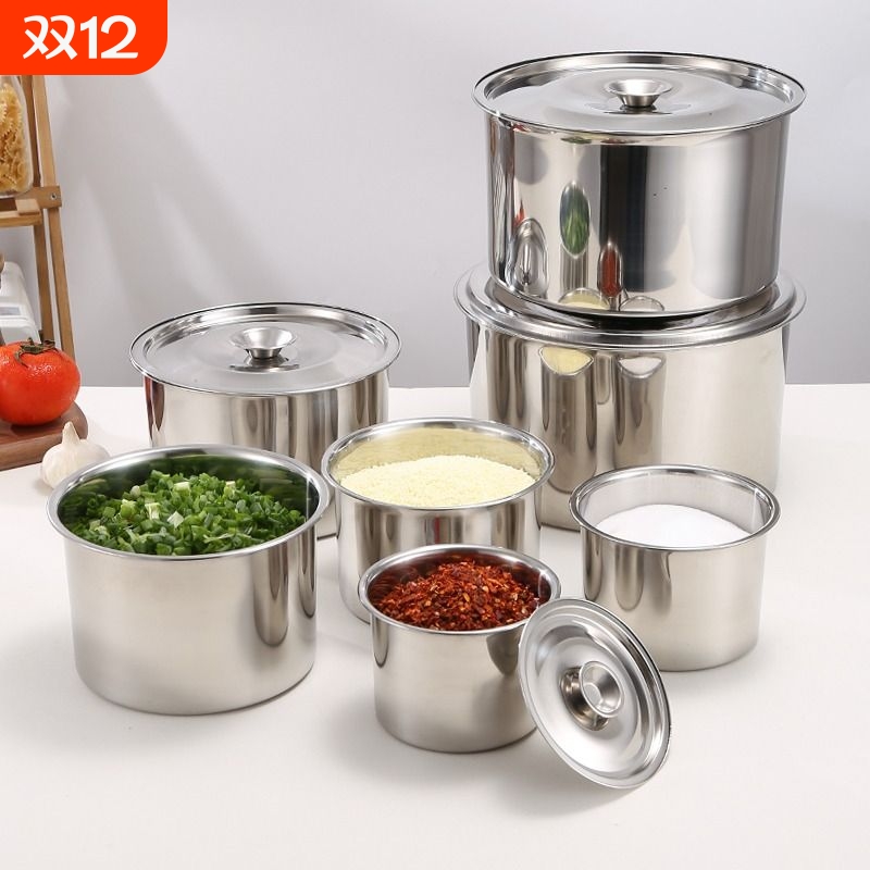 带盖不锈钢调料罐料缸调味缸味盅圆形加厚厨房调料缸盐罐味盅