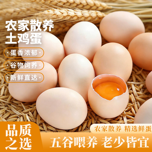 新鲜土鸡蛋农家散养10枚鲜鸡蛋皆宜批发包邮农场谷物等待五谷领取
