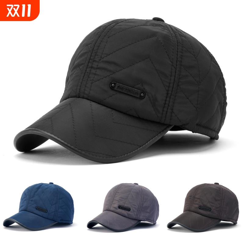 中老年人冬天帽子男中年保暖冬季爸爸爷爷老头护耳老人鸭舌帽黑色