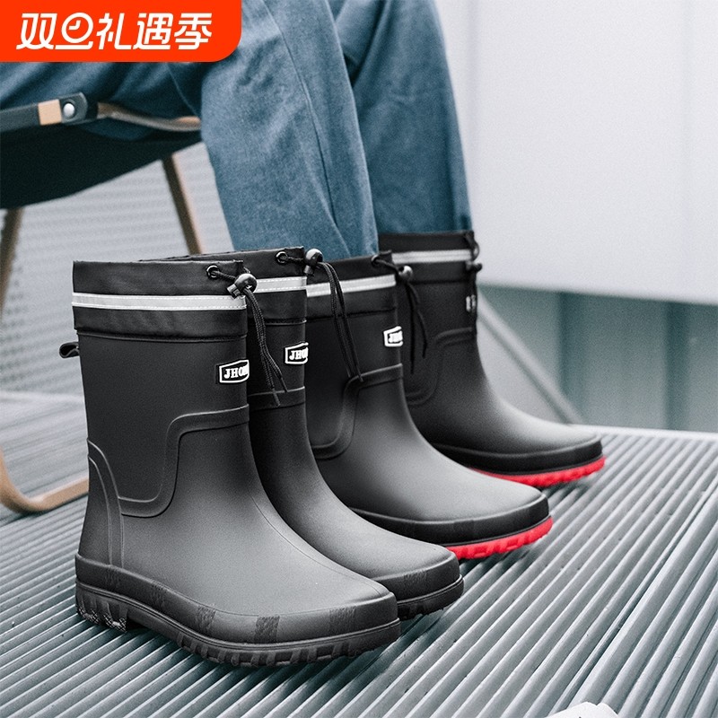 环保材质迷彩中筒雨鞋男款防滑防水男士雨靴束口加绒工作胶鞋钓鱼