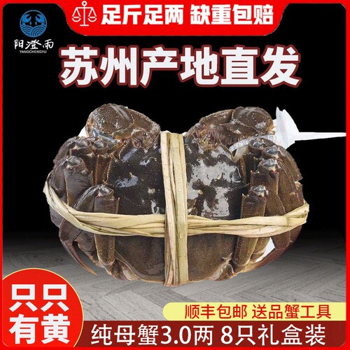 苏州大闸蟹产地鲜活螃蟹公4全母3两8只高端礼盒装顺丰新鲜精品