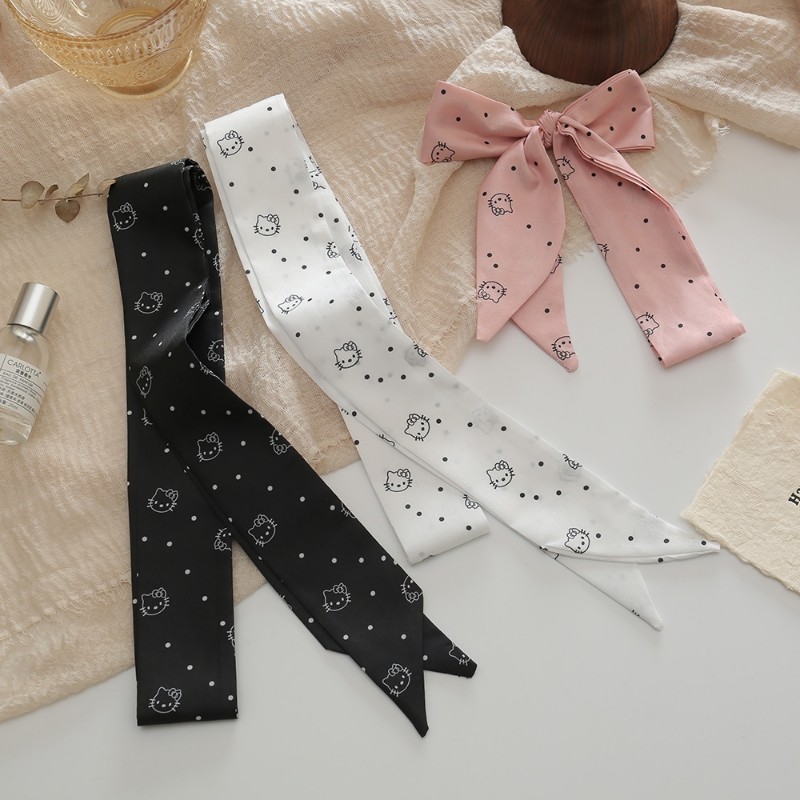 女士细窄长条点点发带可爱卡通猫咪头带裤子装饰腰带丝巾包包配饰