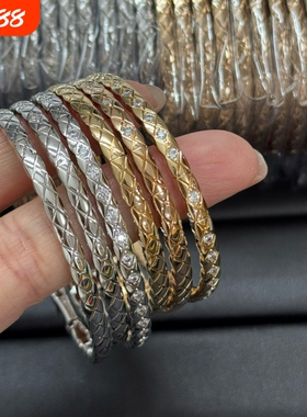 小香高版本V金菱格镶钻无钻手镯CNC精工coco情侣手镯简约百搭气质