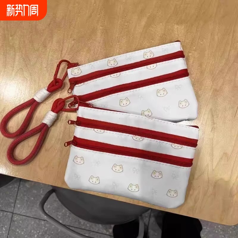 新款小猫咪证件包百元零钱包户口本护照卡包多层大容量撞色收纳包