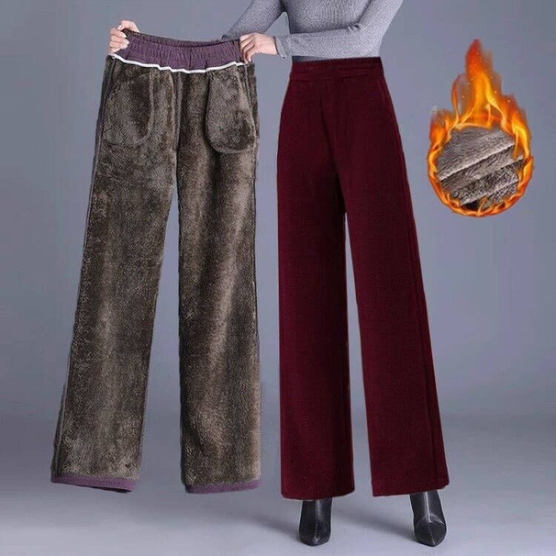 特价灯芯绒保暖裤妈妈裤子加绒加厚直筒欧棉绒阔腿裤冬休闲裤爆款