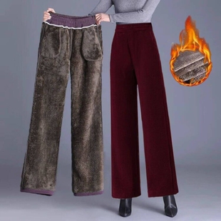 灯芯绒保暖裤 爆款 妈妈裤 冬休闲裤 子加绒加厚直筒欧棉绒阔腿裤 特价
