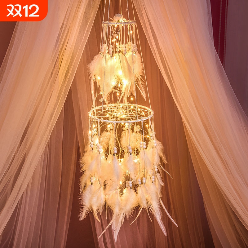 捕梦网高颜值生日礼物创意少女心房间挂件diy风铃挂饰成品带灯