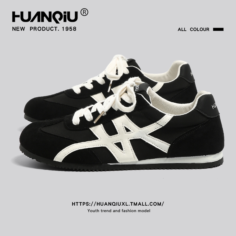 环球黑色德训鞋男款秋季2025新款轻便平底阿甘鞋复古运动休闲板鞋