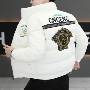 户外冬季新款羽绒服男欧货青少年立领面包服加厚保暖外黑色白色