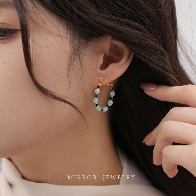 小麋人925银滴油圆珠粉蓝耳圈女耳环耳饰耳钉银针时尚个性爆款