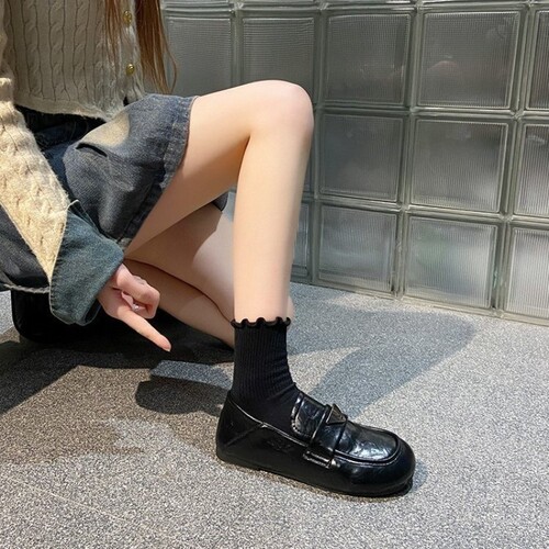 意尔康心选平底黑色乐福鞋女2026年秋季新款一脚蹬懒人单鞋英伦风