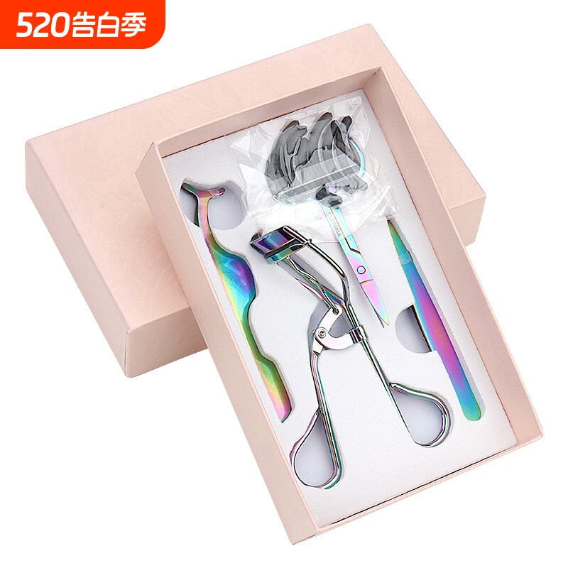 批发嫁接睫毛四件套 便携式卷翘器修眉剪眉夹辅助器假睫毛夹子