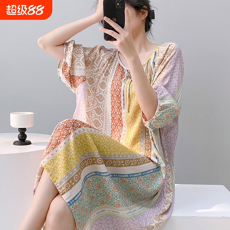 睡裙女夏薄款气质高级感绵绸睡衣国风新中式可外穿绵绸长裙连衣裙