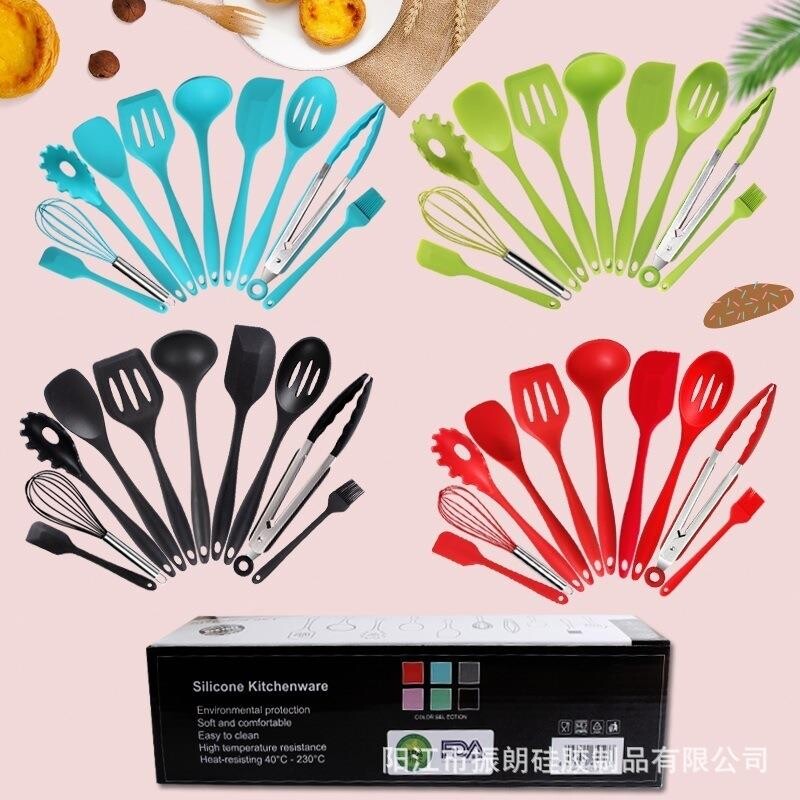 硅胶厨具10件套 烹饪铲勺套装彩盒包装 炒菜锅铲厨房工具现货