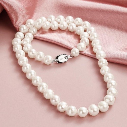 诸暨淡水无核珍珠项链近圆强光颈链S925银扣时尚百搭气质女全珠链