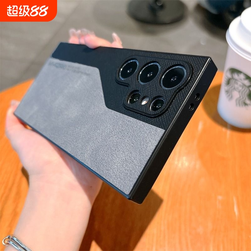 拼色皮纹适用三星s24ultra手机壳羊巴皮s23简约高级感s22ultra全包防摔s24保护套潮牌s22us21皮革男女软胶