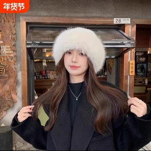 毛绒帽子女秋冬蒙古帽加厚保暖东北防寒毛毡帽护耳帽显脸小渔夫帽