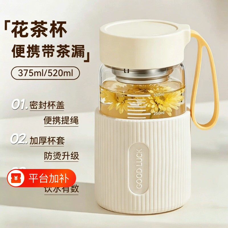 高颜值玻璃杯单层加厚水杯2026新款女生茶杯便携外出喝水杯防烫
