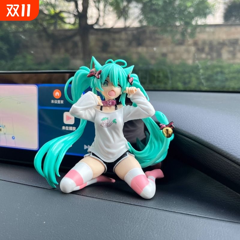 初音未来猫耳短袖睡衣初音手办汽车摆件模型动漫美少女桌摆件礼物
