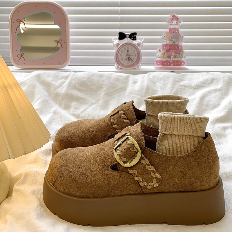 松糕厚底增高全包勃肯鞋女款2025秋季新款一脚蹬复古圆头乐福单鞋