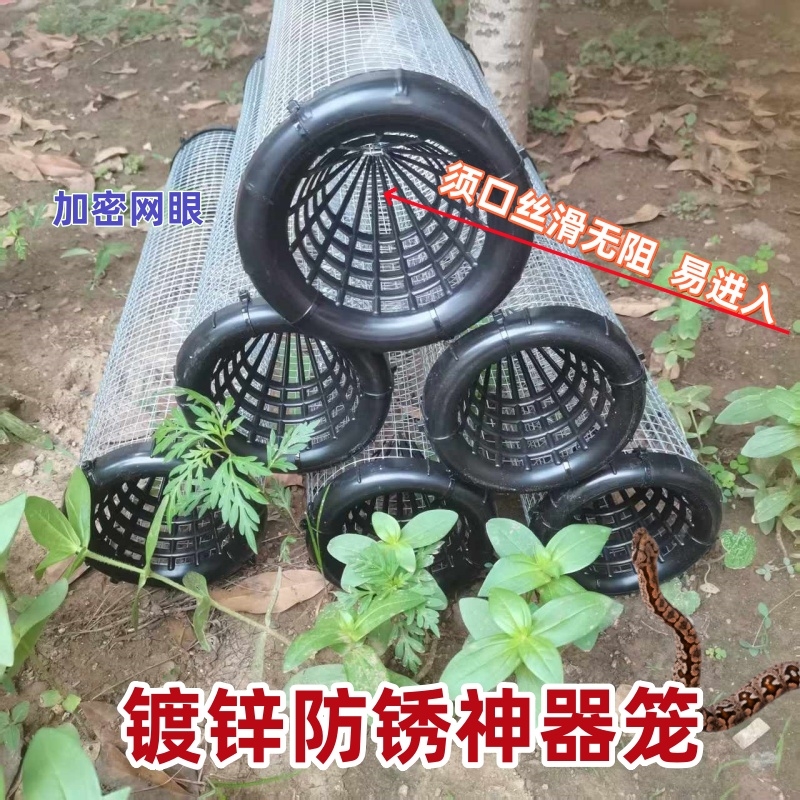 户外舌铁丝笼镀锌双倒须网笼黄鳝笼辣条鱼虾笼通用双门长筒手工笼
