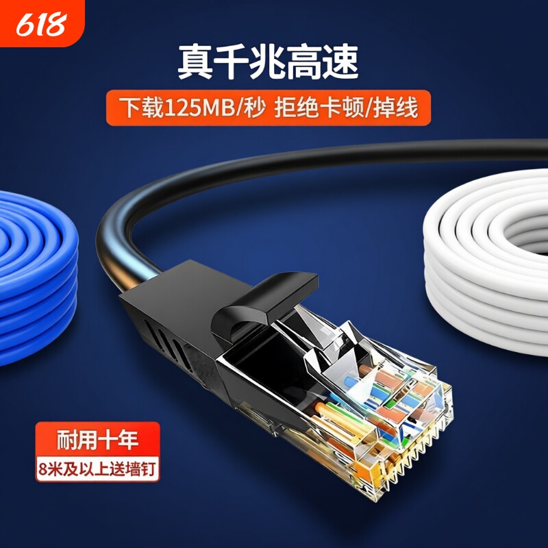 六类千兆网线家用cat6成品电脑监控路由器网络跳线笔记本高速接口