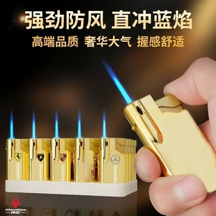 金属车标蓝焰直冲防风防爆可印字打火机高颜值家用商超批发火机
