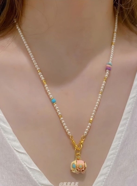 古法烧蓝蜜粉珐琅吉象项链