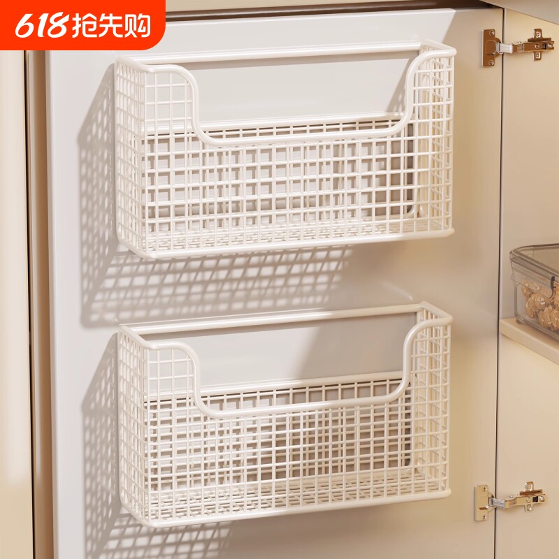 厨房柜门内侧收纳盒壁挂式免打孔储物神器橱柜门冰箱保鲜膜置物架