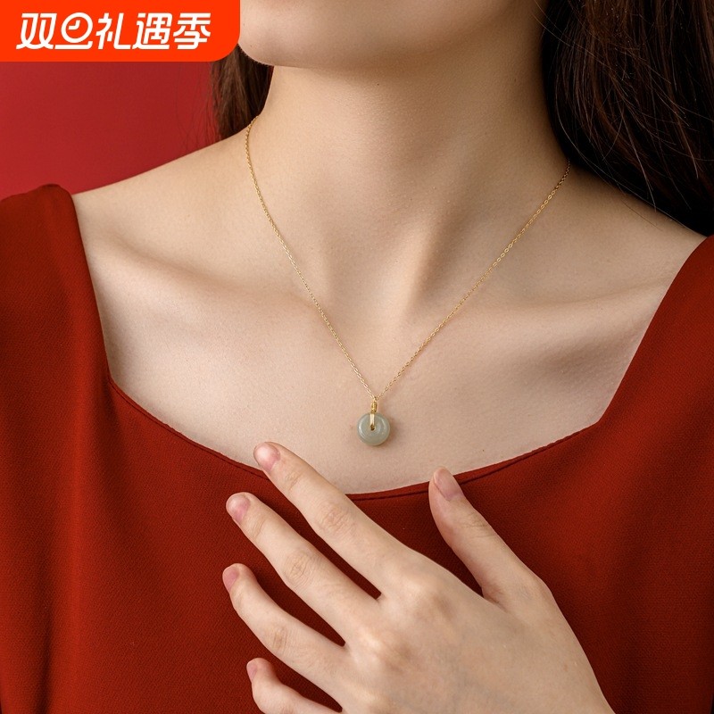 S925纯银和田玉项链女民族风ins小众设计感平安扣吊坠锁骨链配